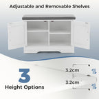 DUMOS Shoe Storage Bench, 28" Wide Shoe Organizer Cabinet with Padded Seat Cushion, 2 Doors, Adjustable Shelf for Entryway, Hallway, Bedroom, Living Room, White