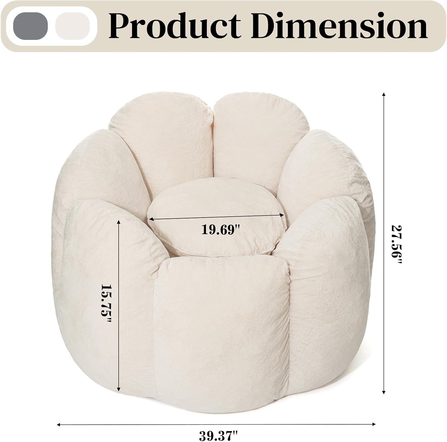 HOMMPA Bean Bag Chair for Adults Comfy Velvet Bean Bag Couch with Back Support Flower Shaped Oversized Sofa for Living Room,Bedroom,Dorm,Beige
