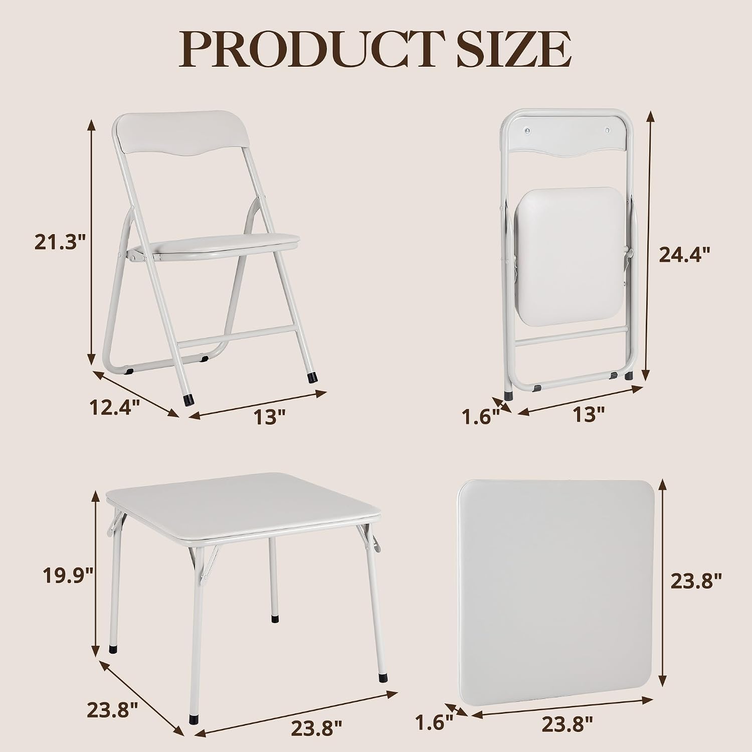 Metal Folding Card Table and Chair Set of, Leather Padded Folding Chairs with Comfortable Cushion and Durable Steel Frame, Modern Square Table for Dining Room, Small Spaces