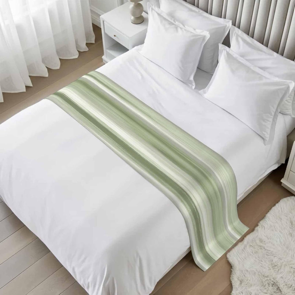 Bed Runner Scarf for Queen Size Bed, Sage Green Grey Beds Scarf Throws for Foot of Bedding, Abstract Art Oil Painting Green Ombre Decorative Beds Runners for Bedroom Guestroom, 83"x20"