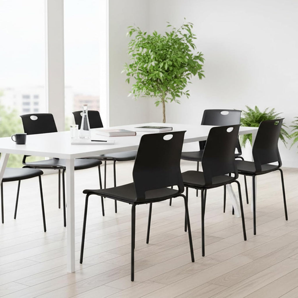 Sidanli Black Stacking Chairs Set of 4, Plastic Stackable Chair for Office Conference Waiting Break Room