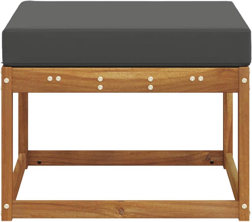 Outdoor Footstool Solid Acacia Wood Garden Ottoman with Anthracite Seat Cushion for Patio Deck Backyard Modular Seating Sets 23.62 x 23.62 x 17.72 Inches