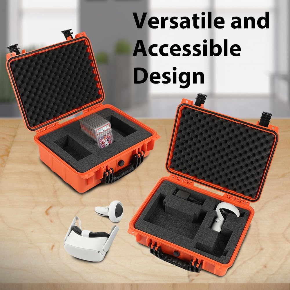 CROSSDESIGN Adjustable Storage Box for Collectible Cards, Tools & Craft Supplies, Organizer Container with Removable Dividers and Protective Foam, Lightweight Stackable Design, Orange 1PCS