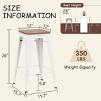 Andeworld Bar Stools Set of 2 Stackable Metal Bar Stools Industrial Counter Height Stools Backless Barstools with Wooden Seats (26 inch, White with Wooden Seats)