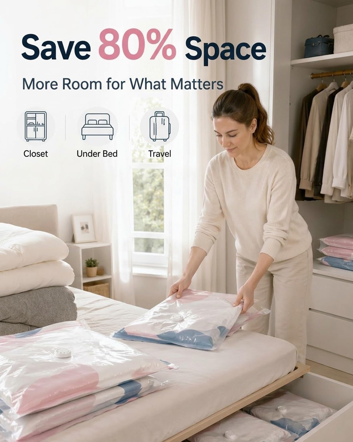 No‑pump Vacuum Storage Bags Aneed Family, Press & Seal, No Pump Needed, Saves Space, Reusable, 3D Compression Organization, Keeps Clothes Dry & Dust‑free for Bedding, Off‑season Gear