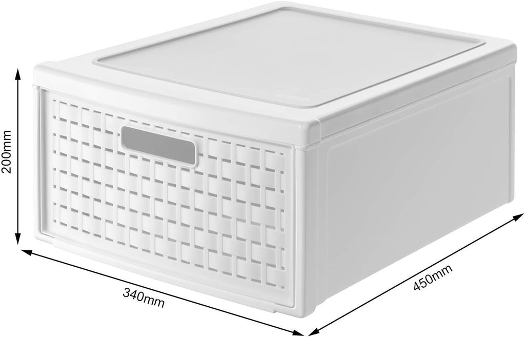 Rotho, Country, Drawer box 19.2 l in rattan-look, Plastic (PP) BPA-free, white, groß/19,2l (45,0 x 34,0 x 20,0 cm)