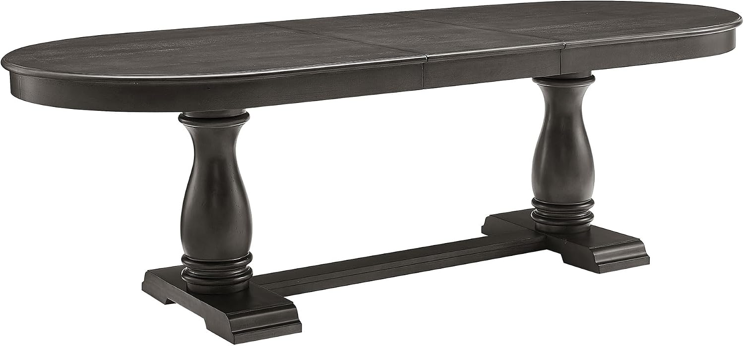 Mid-Century Modern Wooden Dining Table Extendable Oval Dining Table with 18" Leaf and Heavy Duty Column Legs, 76-inch Oversized Oval Wood Diningtable
