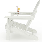 Garvee Folding Adirondack Chair Set of 4 with 2 Side Table, HDPE Outdoor Patio Chair with Cup Holder, All Weather Resistent Wooden Textured for patios, Decks, Gardens, fire Pit, White