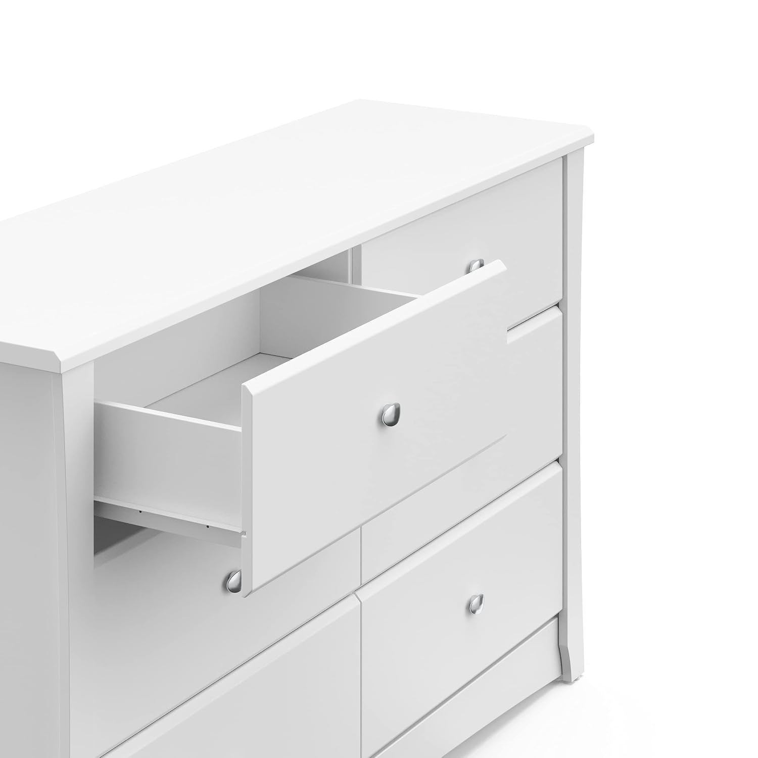 Storkcraft Crescent 6-Drawer Dresser, White | GREENGUARD Gold Certified, White Dresser for Bedroom, Kids & Nursery Storage Chest, Safety Interlocking Drawers, Kids Bedroom