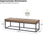 HULALA HOME 61" Faux Leather Bench with Metal Base, Upholstered Bedroom Bench for End of Bed, Button-Tufted Footstool for Entryway Living Room Dining Room, Camel