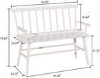 Dining Bench for Kitchen & Dining Room – Bamboo Wood Bench with Spindle Back & Armrests, Farmhouse Entryway Bench, Indoor Bedroom Bench, Versatile Entry Bench & Outdoor Bench Seating（White with Arm）