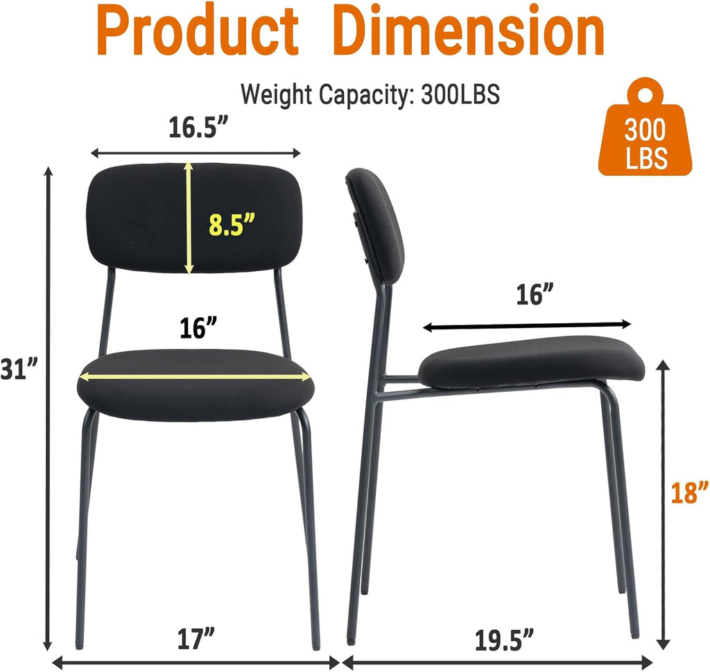 Sidanli Stackable Waiting Room Chairs, Armless Upholstered Guest Chairs Set of 4 with Comfotable Cushion for Conference Reception Break Room Lobby, Black