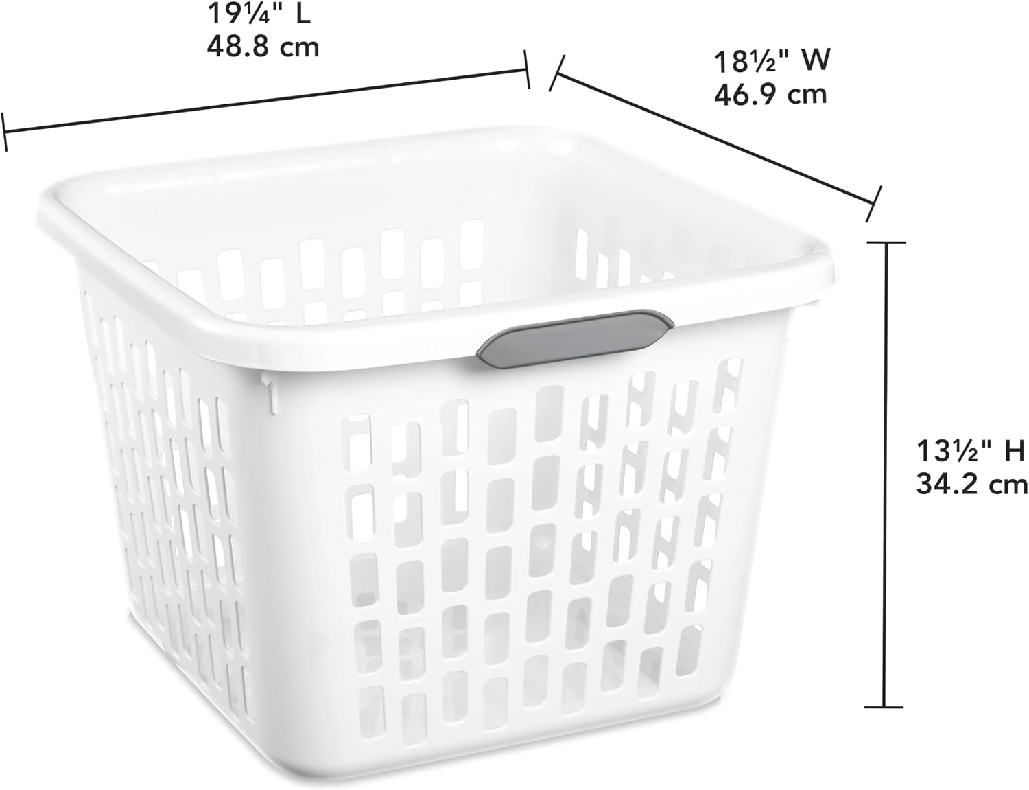1.5 Bushel Square Plastic Laundry Basket, BPA-Free, White - 2 Comfort Grip Handles, Sturdy & Stackable, for Bedroom, Bathroom & Laundry Room