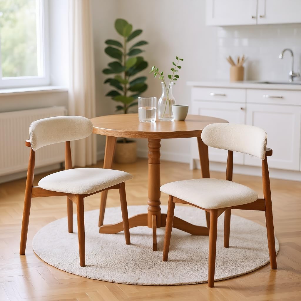 Solid Wood Dining Chair Set of 2, Breathable Fabric Upholstered Kitchen Chairs, Modern Farmhouse Style, Ergonomic Backrest, Rebound Sponge