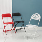 Portable Plastic Folding High Event Chair with Backrest and Footrest Stackable and Lightweight(Red,Round)