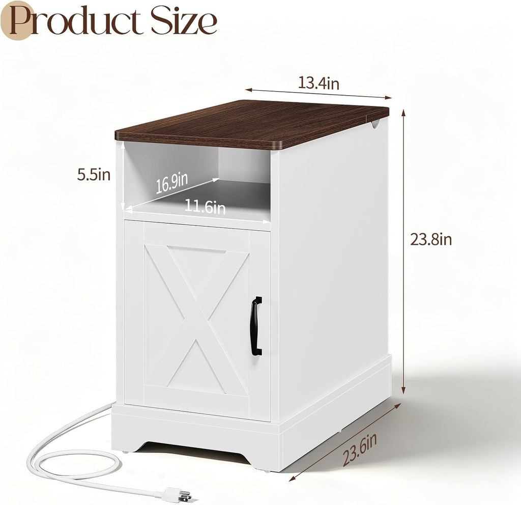 Farmhouse End Side Table with Charging Station White