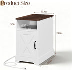 Farmhouse End Side Table with Charging Station White