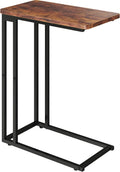 Yusong C Shaped End Table - Slide Under Sofa Couch Bed, Small Table for Small Spaces, Skinny Overbed, Coffee Drink Snack Table for Living Room, Rustic Brown