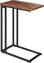 Yusong C Shaped End Table - Slide Under Sofa Couch Bed, Small Table for Small Spaces, Skinny Overbed, Coffee Drink Snack Table for Living Room, Rustic Brown