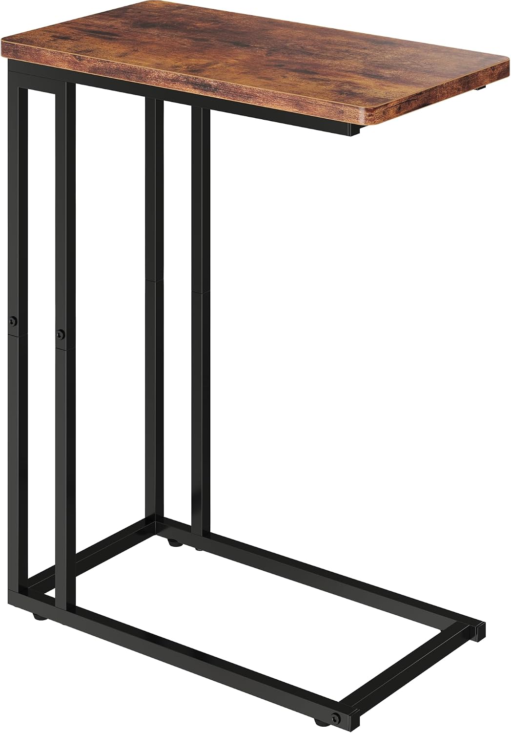 Yusong C Shaped End Table - Slide Under Sofa Couch Bed, Small Table for Small Spaces, Skinny Overbed, Coffee Drink Snack Table for Living Room, Rustic Brown
