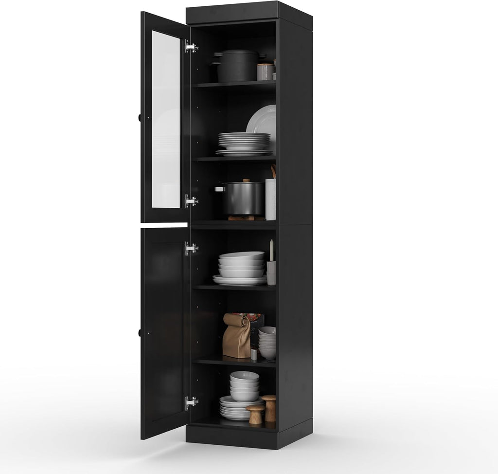 Palace Imports 100% Solid Wood 16.5"" Pantry Cabinet with Clear Glass, Shaker Doors and Adjustable Shelves