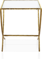Furniture of America Zayen Glam 22-inch Metal Side Table with Tempered Glass Tabletop and Curved Base, Hammered Stainless Steel Frame for Bedroom, Living Room, Home Office, Gold