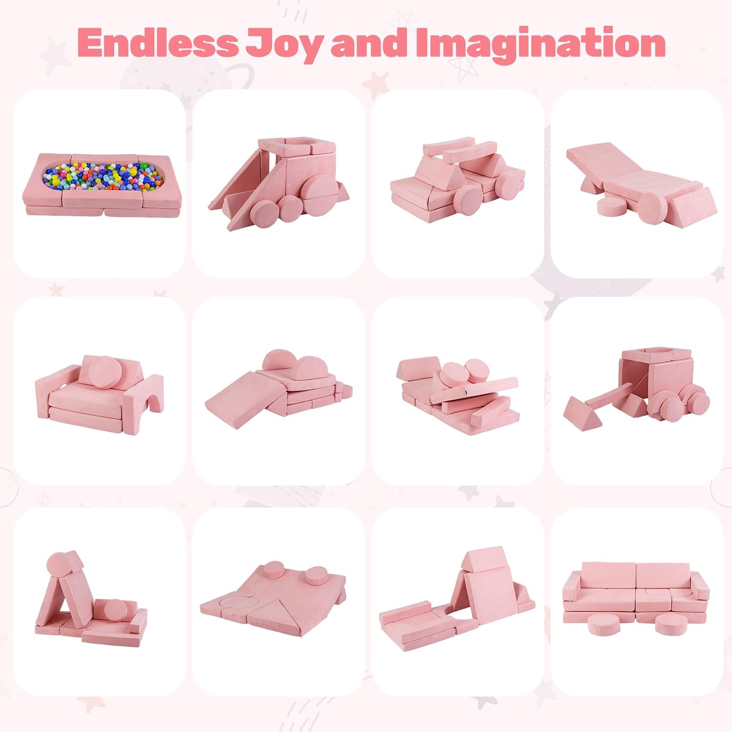 INFANS Modular Kids Play Couch, 13 PCS Toddler Creative Sectional Fort Building Sofa for Bedroom, Playroom, Children Convertible Versatile Soft Foam Furniture Playset Crawling Floor Cushion