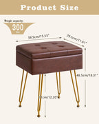 IBUYKE Multifunctional Storage Vanity Stool with Flip Tabletop, Adjustable Metal Legs & PU Leather, 40x30x48cm, Ottoman Footrest for Makeup, Living Room, Entryway, Brown WBD014Z