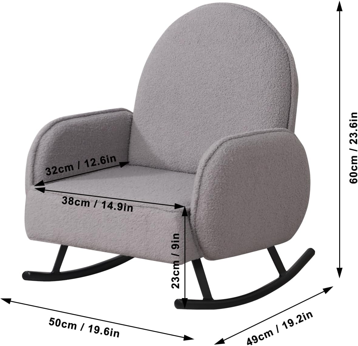 Baby Rocking Chair,Toddler Chair,Kids Chair,Kids Sofa, Shaky Metal Foot and Sherpa Fabric,Toddler Rocking Armchair for Boys and Girls Rest (Grey)