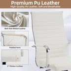Office Chair, Adjustable Desk Chair, Mid-Back Ergonomic Conference Room Chairs, Comfortable Leather Executive Ribbed Computer Chair, Swivel Chair with Casters for Home Office