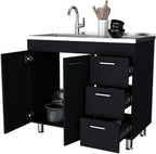 Black 2-Door 3-Drawer Kitchen Cabinet