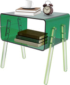 Acrylic Side Table, 2-Tier End Table with Open Storage for Small Spaces, Nightstand Bedside Table for Office, Bed Room, Conference Room (Green)