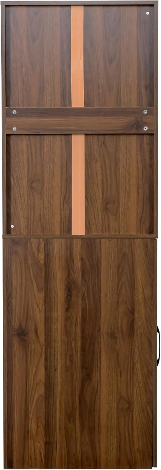 LUMISOL Tall Kitchen Pantry Cabinet with 4 Tier Pull-Out Storage Shelf, Kitchen Hutch Wooden Tall Bookshelf with 2 Glass Doors, Modern Display Storage Cabinet for Living Room Dining Room, Walnut