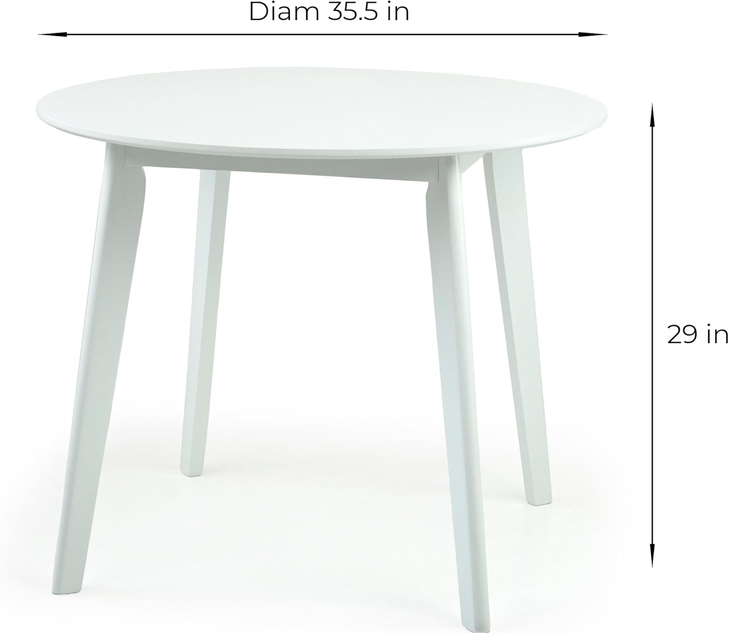 Set of 5 Dining Kitchen Round Table and 4 Yumiko Side Chairs Solid Wood w/Padded Seat, White Color