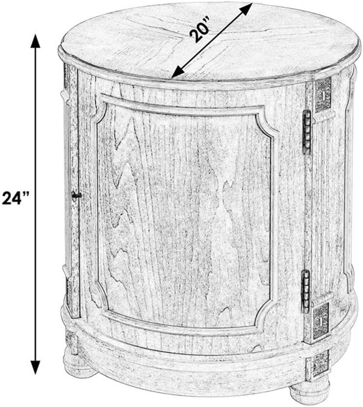 Beaumont Lane 20" W Drum Side Table, Poplar Hardwood and Cherry Veneer, Beige Finish, Traditional Style with Storage Shelf, Decorative Floral Applique, Ideal for Living Room, Office or Bedroom Use