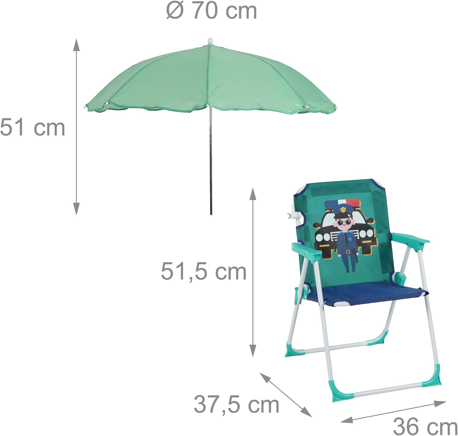 Relaxdays Children's Folding Chair with Parasol for Camping and Picnic, 51.5 x 36 x 37.5 cm, Multi-Coloured