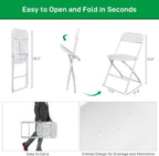 10pcs Folding Chair, Plastic Chairs with 330-Pound Capacity, Easy to Fold and Store Suitable for Indoor & Outdoor, Wedding, Party, Restaurant, Meeting Room, Patio and Garden, White