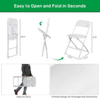 20pcs Folding Chair, Plastic Chairs with 330-Pound Capacity, Easy to Fold and Store Suitable for Indoor & Outdoor, Wedding, Party, Restaurant, Meeting Room, Patio and Garden, White
