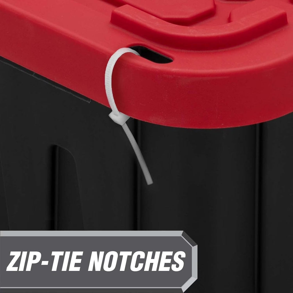 27-Gallon Heavy-Duty Plastic Storage Box with Snap-On Lid | Black and Red, Stackable Design, Locking Lid, 30.6 x 20.6 x 14.3 in, 6.6 lbs