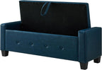 Storage, Bench for Bedroom,Living Room,Hallway, Upholstered Tufted Faux Leather Ottoman Blue