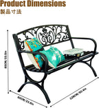 Garden Benches for Outdoors, Patio Benches for Outdoors, Crafted from Wrought Iron, It is Suitable for Use in Parks, Courtyards, and Porches.(Black,Cross-Shaped seat Cushion)