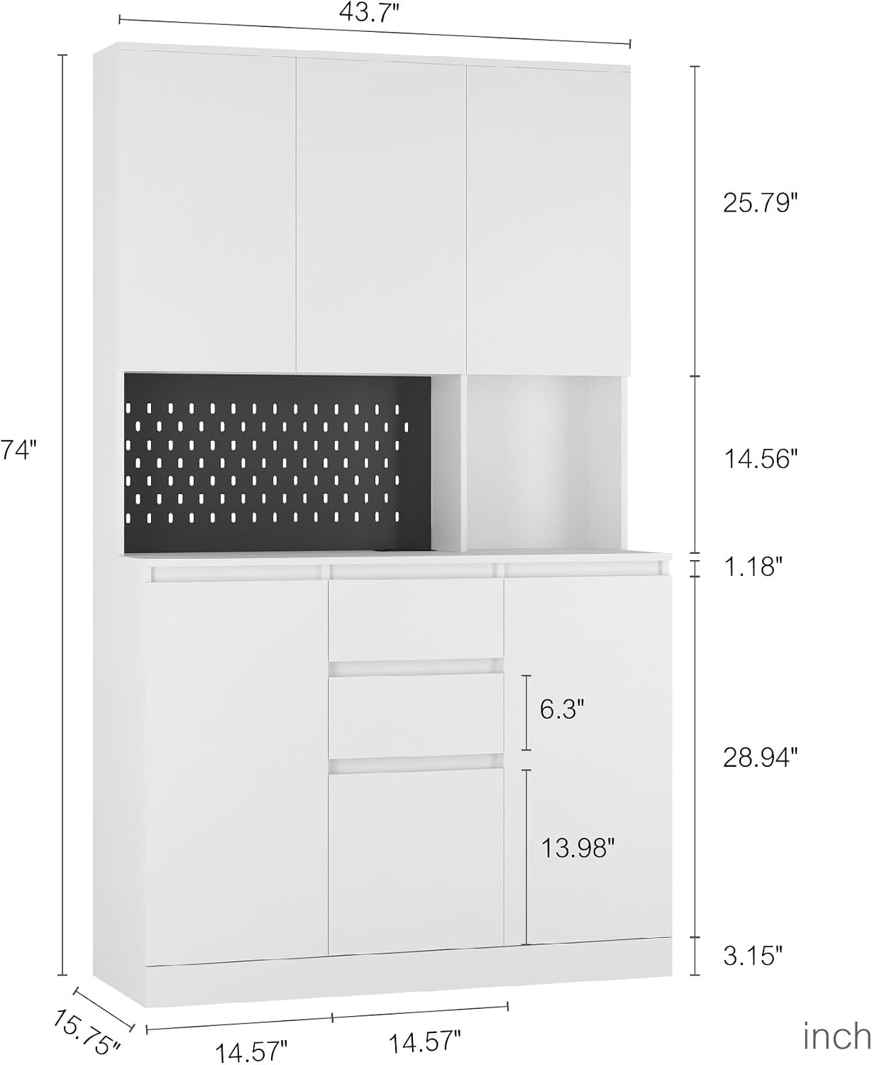 74" Pantry Cabinet,Microwave Cabinet with Storage,Freestanding Buffet Cupboards Sideboard with Drawer for Dining Room, Living Room(White)