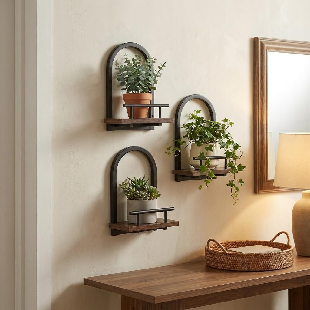Amaoot Floating Shelves Set for 2, Wall Planters for Indoor Plants, Hanging Shelves Wall Shelf Plant Holder for Living Room Decor, Bathroom, Bedroom, Kitchen, Office