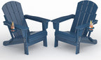 Garvee Folding Adirondack Chair Set of 2, HDPE Outdoor Patio Chair with Cup Holder, All Weather Resistent Wooden Textured for patios, Decks, Gardens, fire Pit, Navy Blue