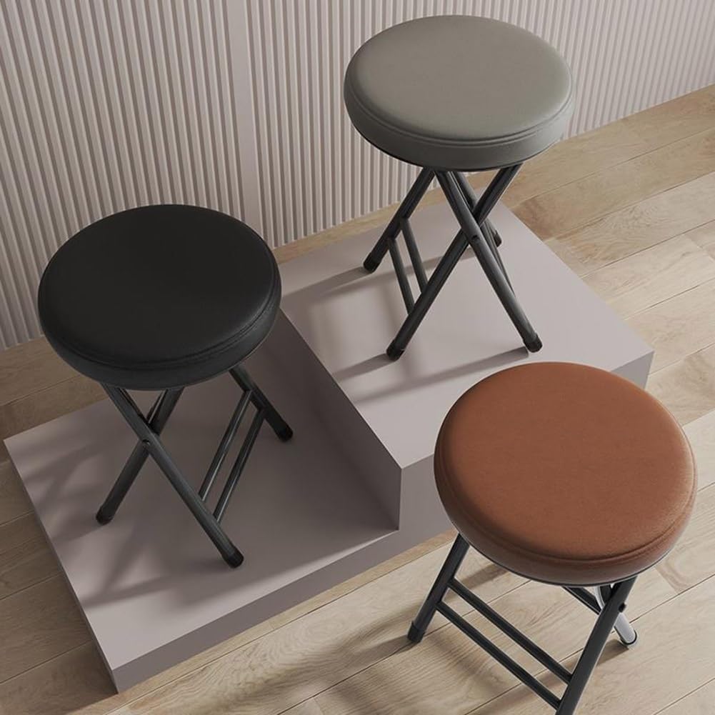 Portable Folding Bar Stool 20in Backless Chair Round Padded Breakfast Barstool for Living Room Bedroom