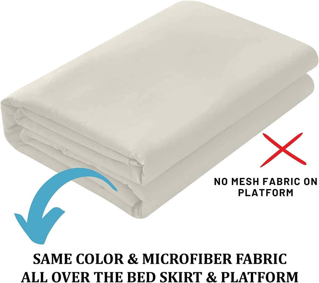 Ruffled Bed Skirt with Split Corners, Ivory, Queen 16 Inch Drop Bedskirt, Hotel Quality Brushed Microfiber Wrinkle Free Dust Ruffle Bed Skirt Queen Size