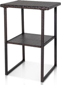 Sundale Outdoor Wicker Bar Table, 36 Inch Counter Height Patio High Top Dining Table, Rattan Bistro Pub Table with Storage Shelf for Deck Poolside Balcony Garden, Variegated Brown
