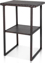 Sundale Outdoor Wicker Bar Table, 36 Inch Counter Height Patio High Top Dining Table, Rattan Bistro Pub Table with Storage Shelf for Deck Poolside Balcony Garden, Variegated Brown