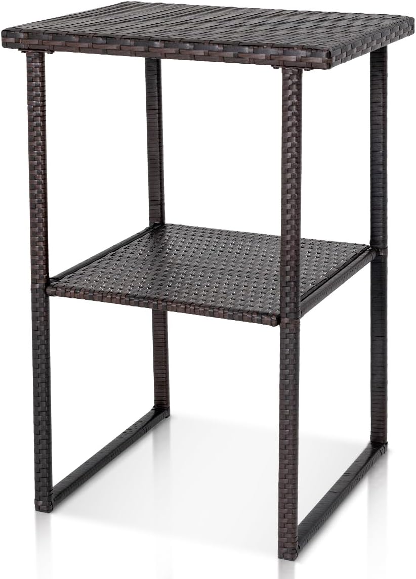 Sundale Outdoor Wicker Bar Table, 36 Inch Counter Height Patio High Top Dining Table, Rattan Bistro Pub Table with Storage Shelf for Deck Poolside Balcony Garden, Variegated Brown