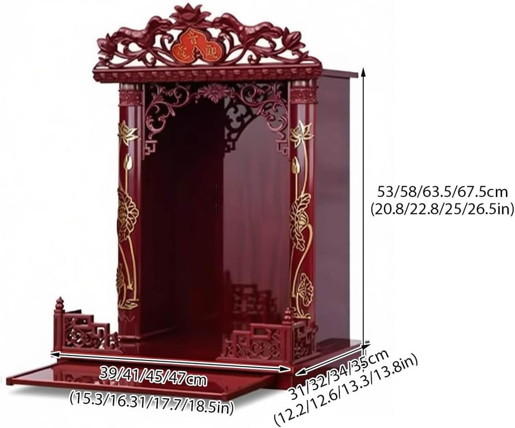 Wall Altar Shelf with Pull-Out Panel for Incense Offerings,Wall-Mounted Solid Wood Buddhist Shrine Altar Table for Meditation and Prayer(45 * 34 * 63.5cm/17.7 * 13.3 * 25in)